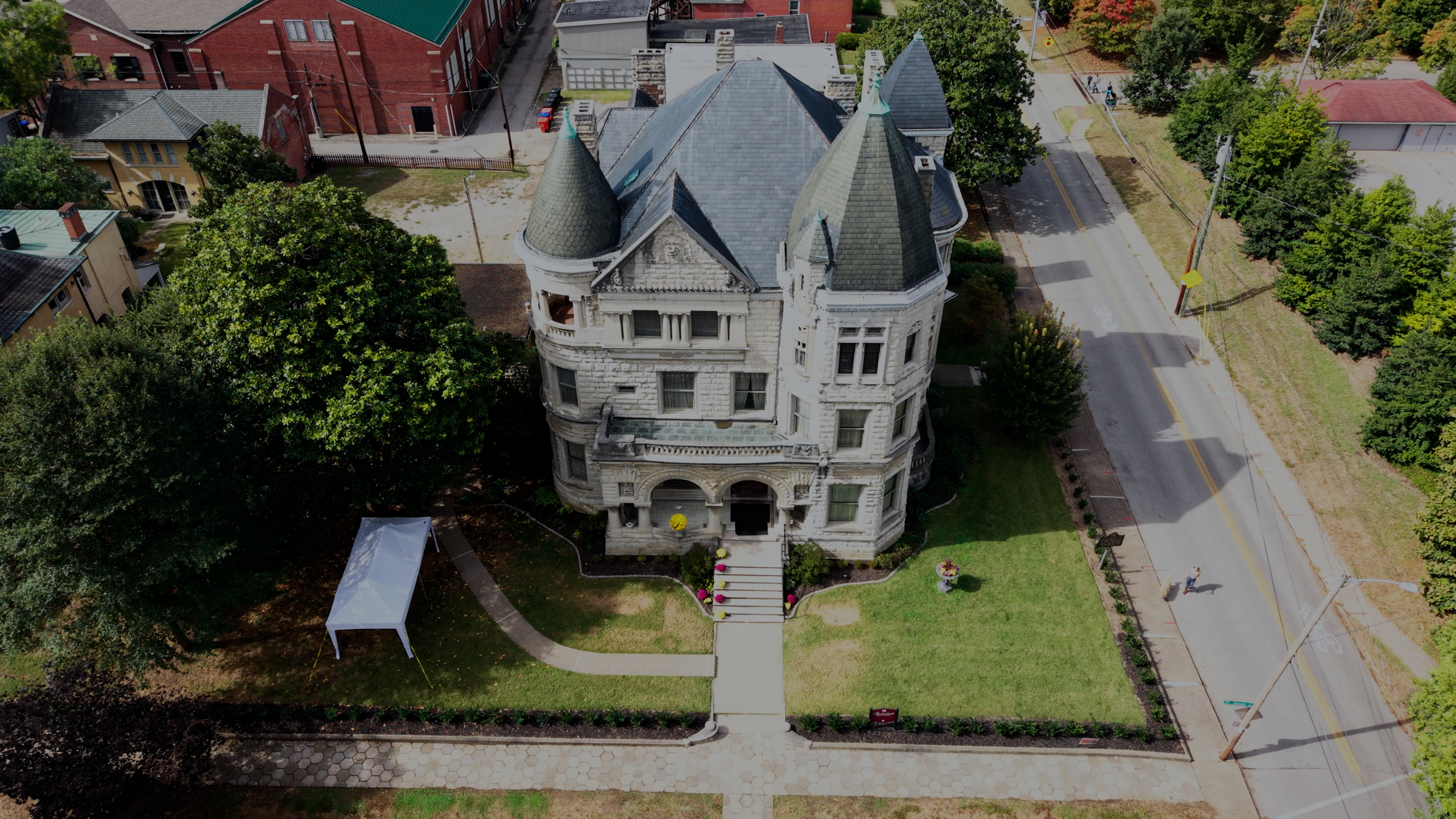 Overhead aerial view of the residence and property